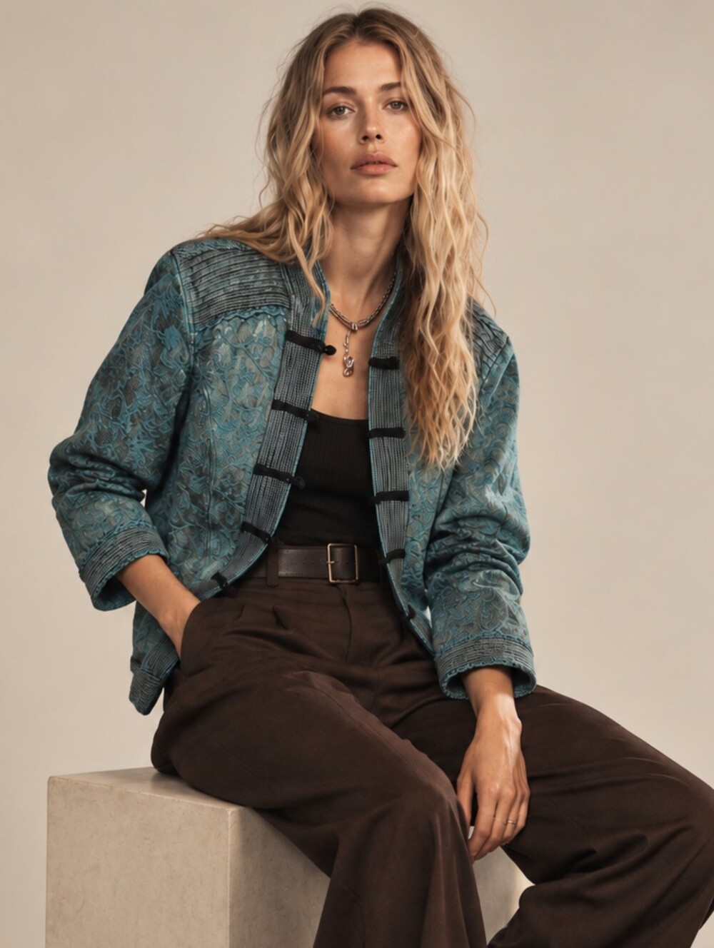 Teal Tapestry Jewel Tone Toggle Jacket Textured Jacquard Coldwater Creek Size S